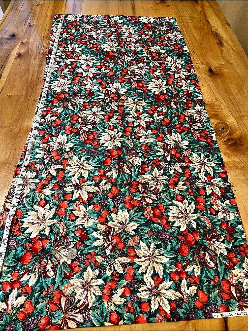 Vintage HI Fashion Fabrics Floral Christmas Green & Red